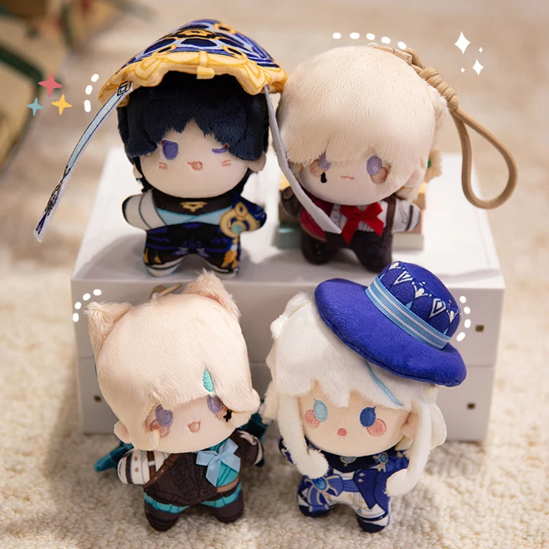 12cm genshin impacto figura dos desenhos animados plushies andarilho furina lyney lynette boneca bonito mini saco de brinquedo macio pingente chaveiro de pelúcia