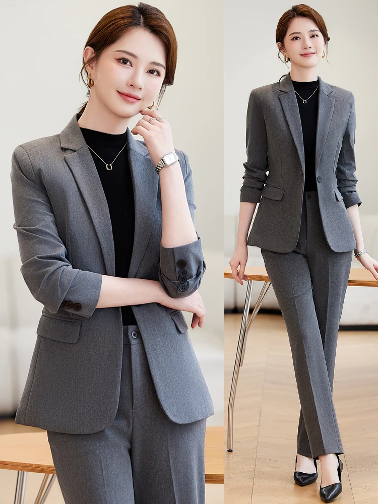 

Gray Suit Set Women's Casual Commute Professional Workwear Jacket Coat Spring 2026 New Style Slim Fit Button Pocket Design