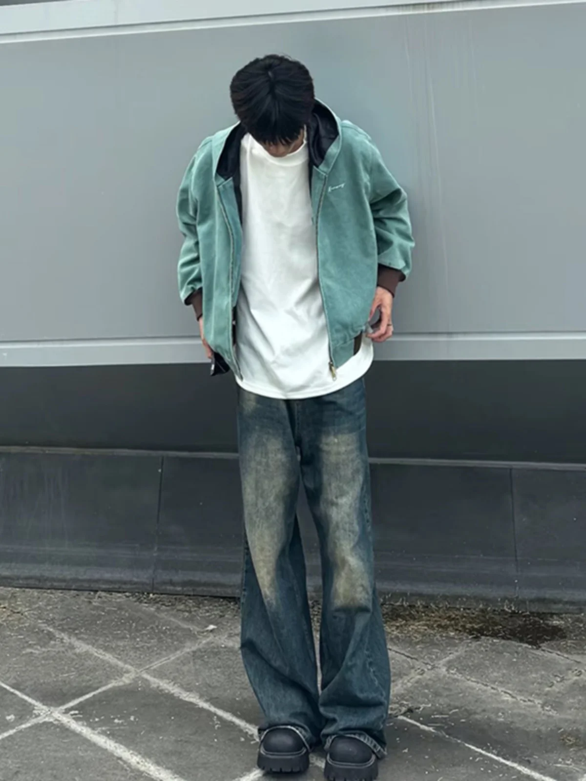 

Blue Lazy Loose Fit Men's Jeans Straight Leg Long Wear Resistant Autumn High Street Sle Jeans Teenage Faion Youth Trend
