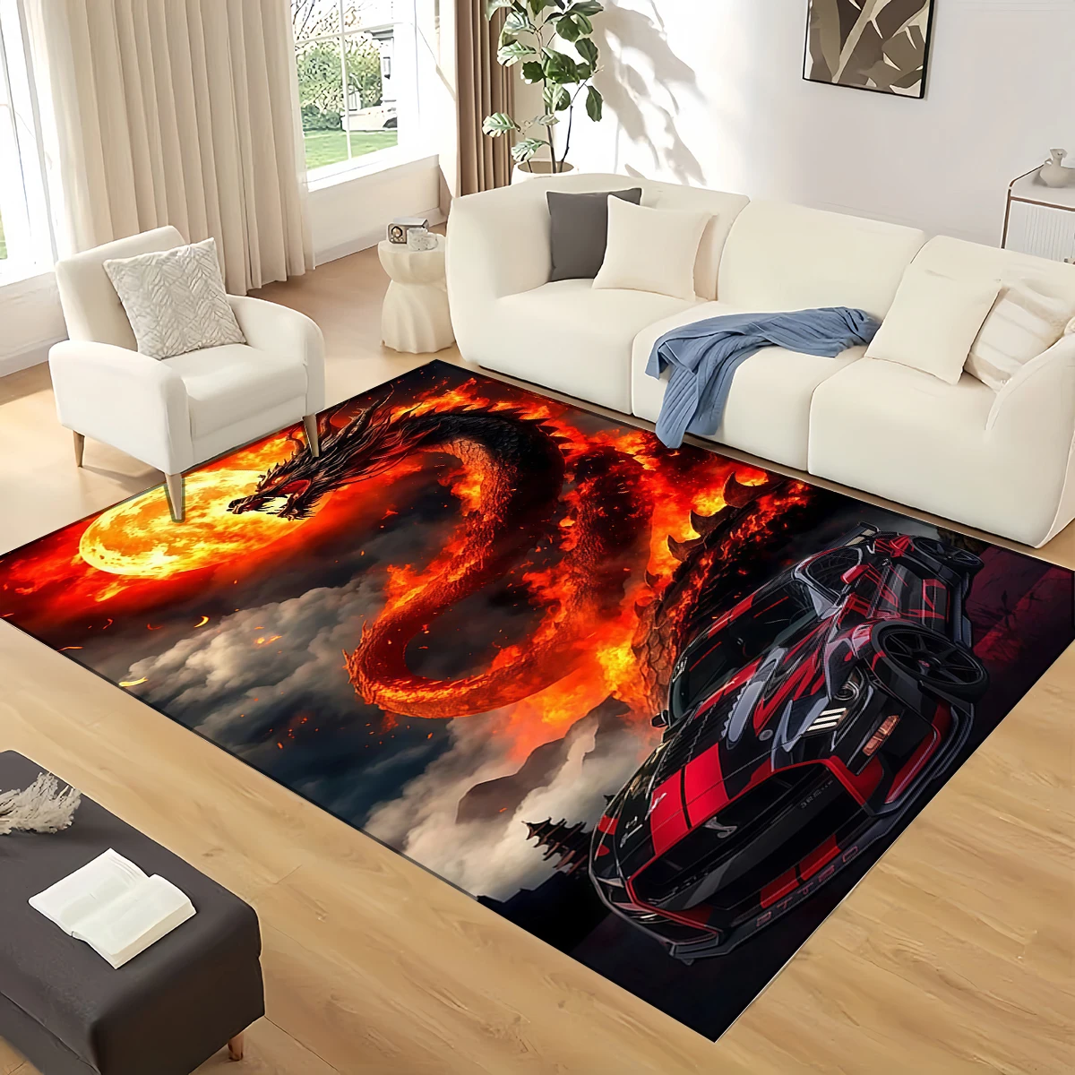 3D Mustang Racing Car Sign GTR Area Rug,Carpet Rug for Living Room Bedroom Sofa Doormat Decoration, Kids Play Non-slip Floor Mat