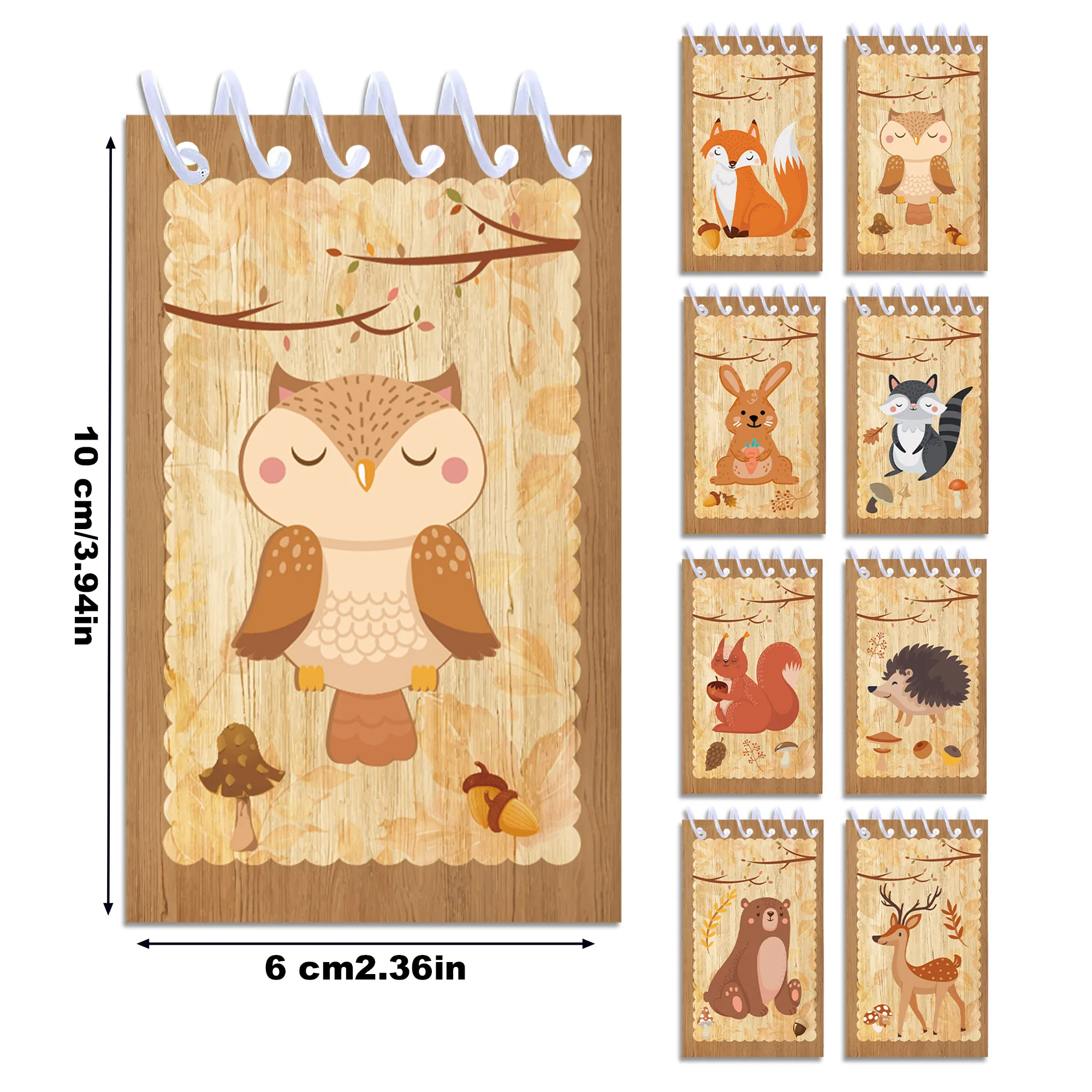 8pcs Forest Animals Theme Mini Spiral Pocket Notebooks Memo Pad Coil Booklet Notepads For Office Stationery School Diaries