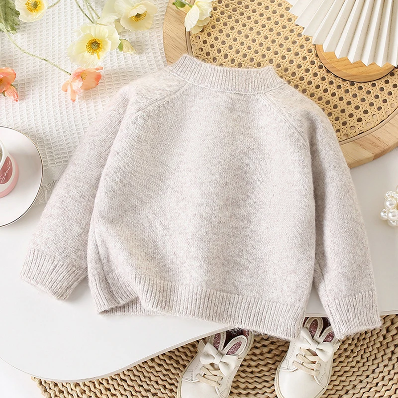 2025 New Autumn 2-6Yrs Baby Girls Knitting Cardigan Coat Kids Knitted Cardigan Long Sleeved Embroidery Casual Loose Sweater Coat