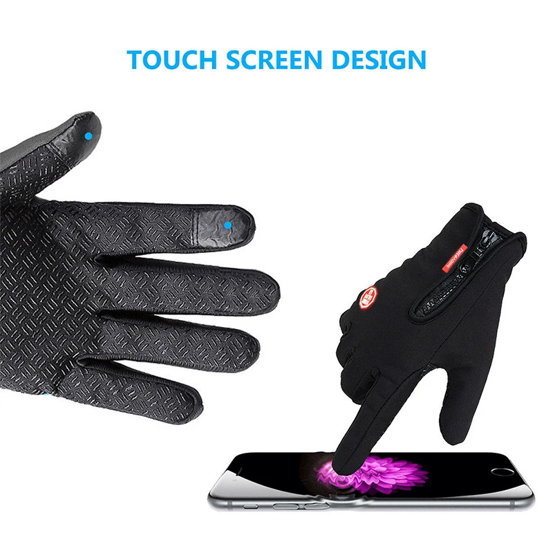 Men Winter Waterproof Cycling Gloves Outdoor Sports Running Motorcycle Ski Touch Screen Fleece Gloves Non-slip Warm Full Fingers