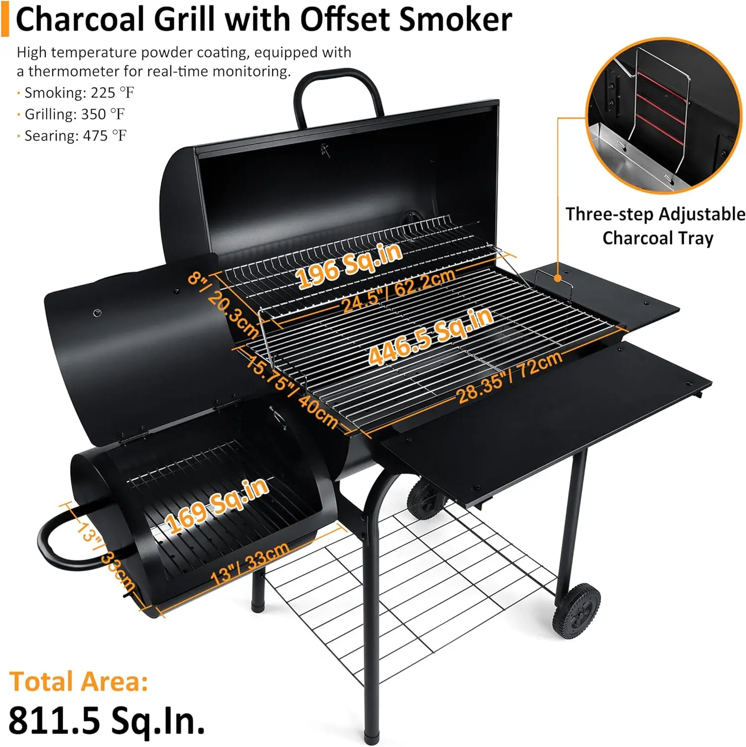 Leonyo 20 Pack Charcoal Grill with Smoker,811 Square Inches Outdoor Grills & Smokers,Large Barrel Charcoal Grills with Grill Cov