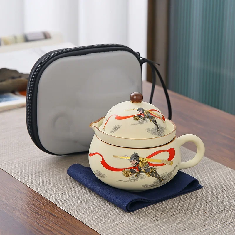 Hand-made Painting and Making Travel Tea Set Portable Tea Water Separation Office Water Cup Brew Teapot Outdoor Camping Tea Cup