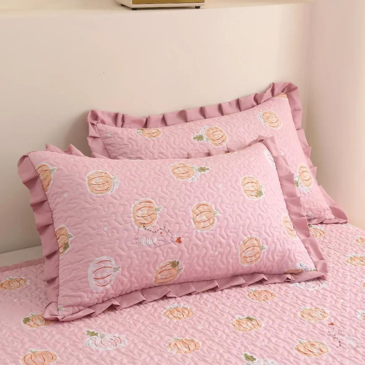 

Korean Style Pillowcase Cute Pumpkin Quilted Padded Cotton Lace Cover for Student Dorm Bed Sofa Sleeping Cushion Home Decor