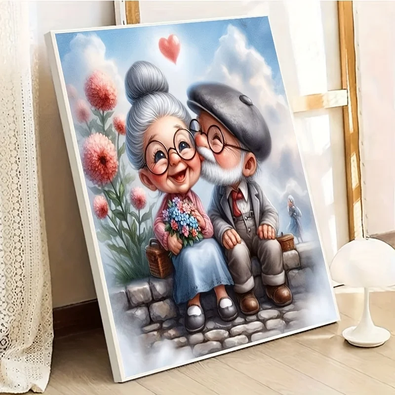 Professional Art Use This Digital Oil Painting, Suitable for Beginners, Depicts an Affectionate Scene of an Elderly Couple. The