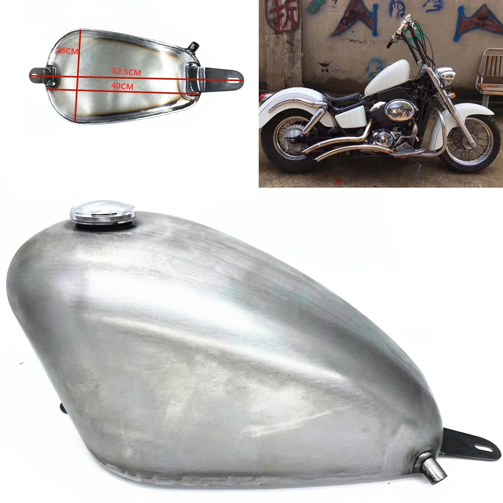 Motorcycle Petrol Gas Fuel Tank Handmade Retro Mototbike Elding Gasoline Oil Can With Cap For Honda Shadow Classic 400