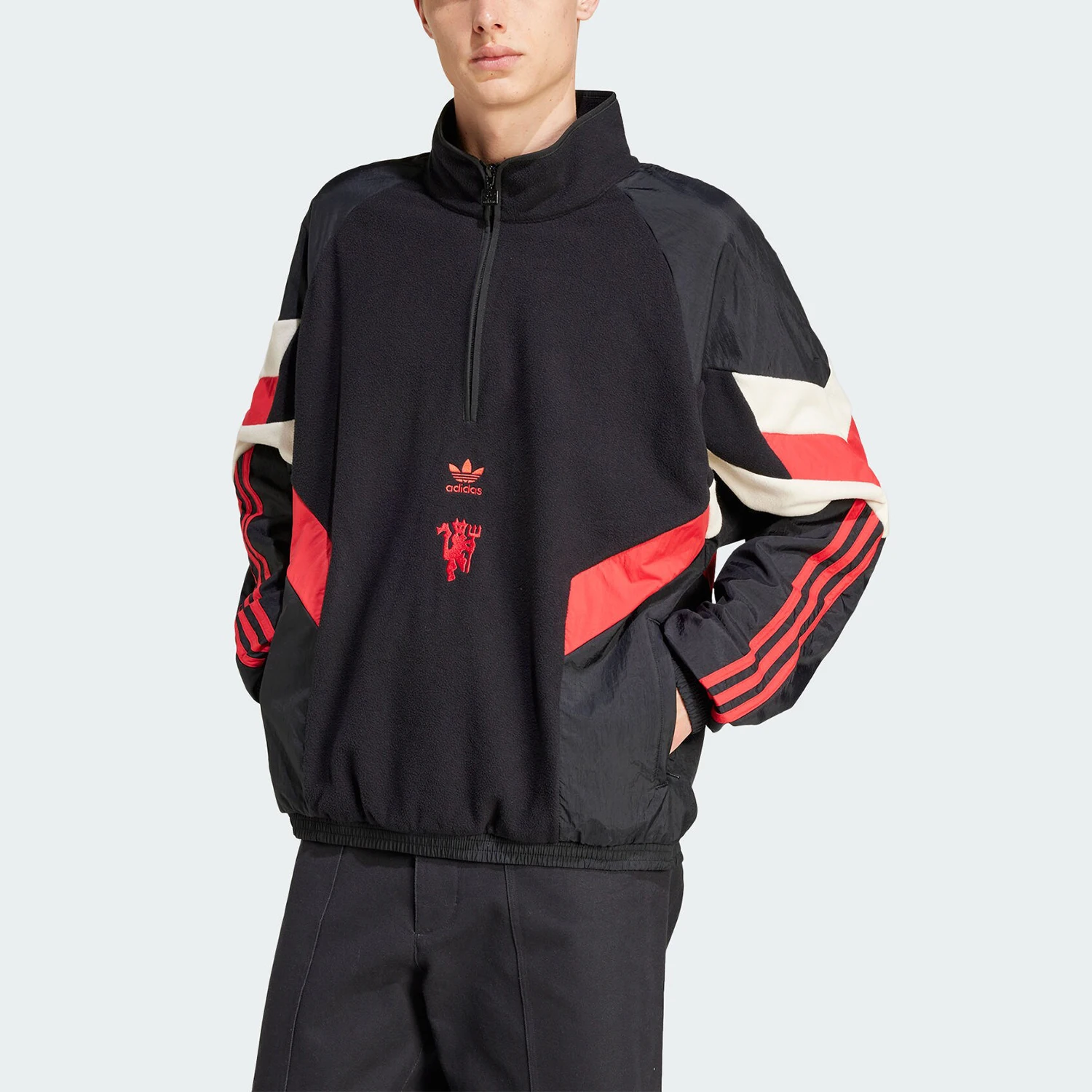 Adidas Official Genuine Three Stripes Men's Football Half-Zip Stand Collar Sweatshirt IS6528