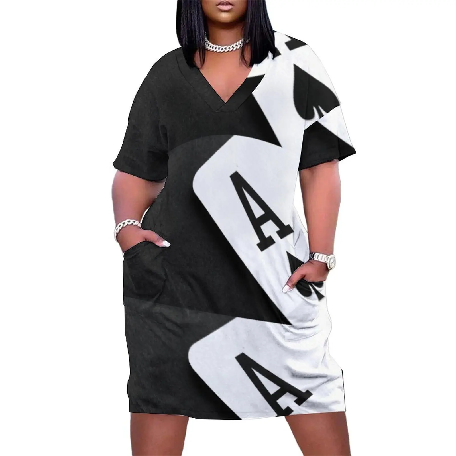 Ace of Spades Monochrome Playing Card Loose Pocket Dress summer dresses womens 2024 women