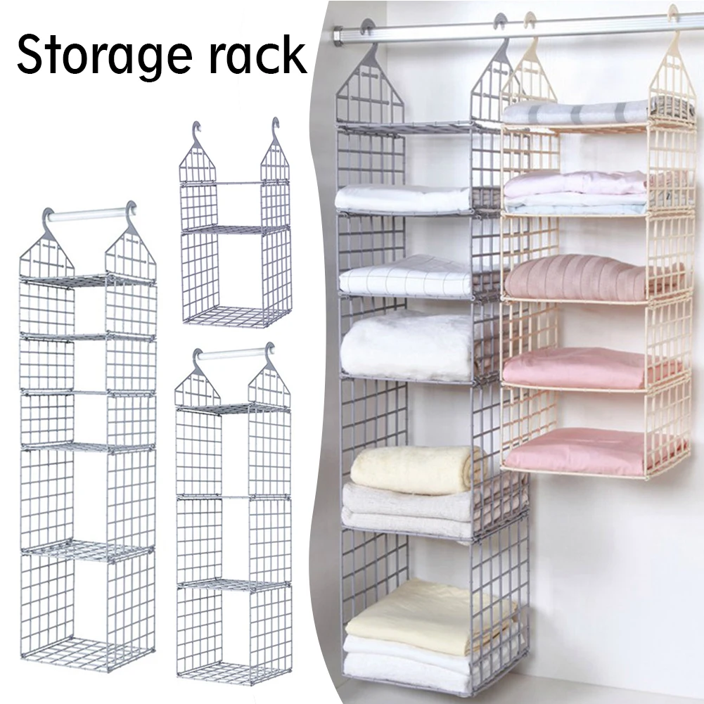 2/3/4/5 Tier Folding Closet Organization Shelves Multi-Purpose Checkered Clothes Rack For Laundry Room