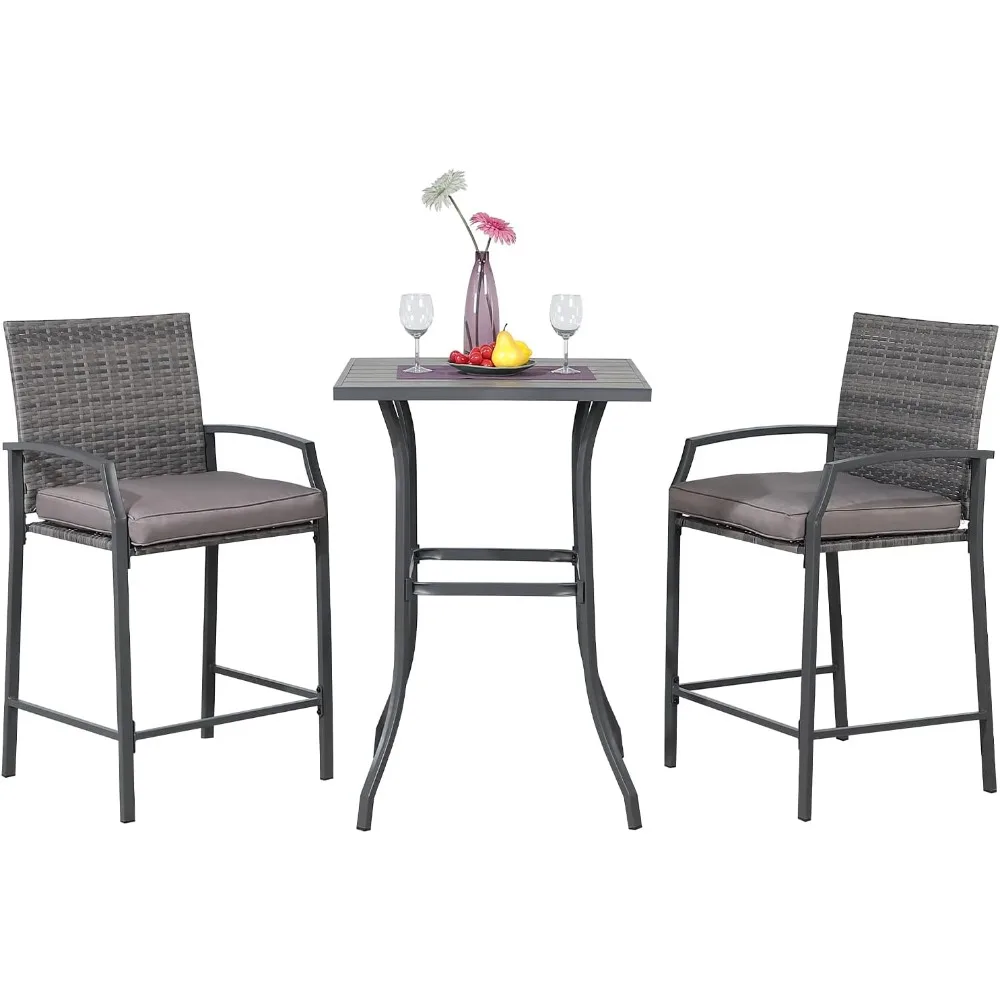 

OC Orange-Casual 3-Piece Patio Bar Set, All-Weather Wicker High Top Outdoor Table and Chairs, 2 Height Rattan Bar Stools with Wo