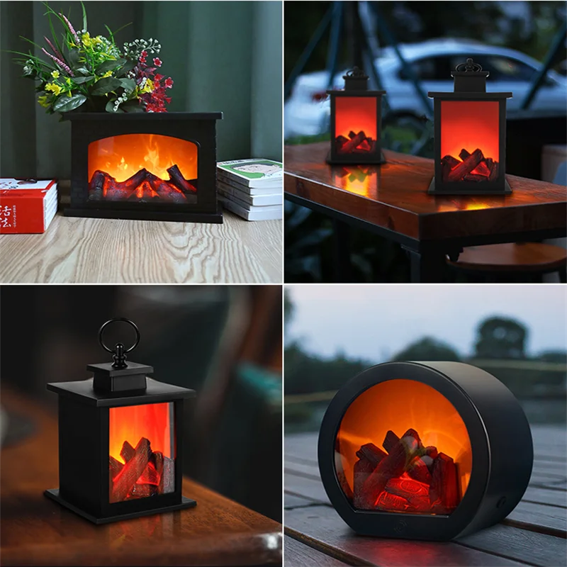 LED Fireplace Flame Lantern Lamp Simulation Flame Night Light USB Or Battery Powered Flameless Lamp for Courtyard Room Decor