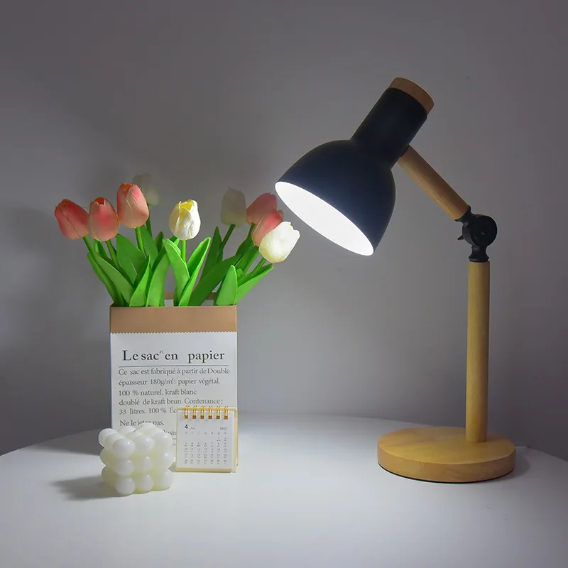 Lámpara de escritorio de lectura creativa de madera maciza estilo Ins posmoderno, mesita de noche para dormitorio, protección ocular Simple, luz nocturna pequeña plegable