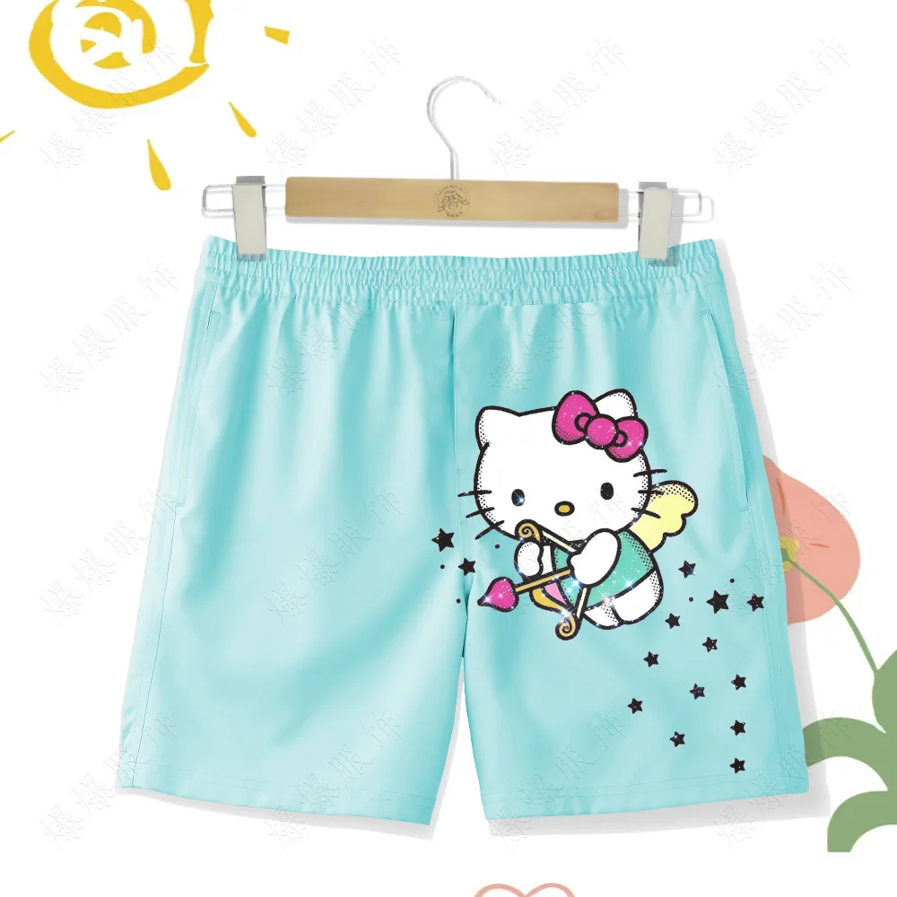 Kids Cute Kawaii Graffiti beach pants Sanrio Print girl Hello Kitty Multi-colored baggy beach shorts Hawaiian Surf beach shorts