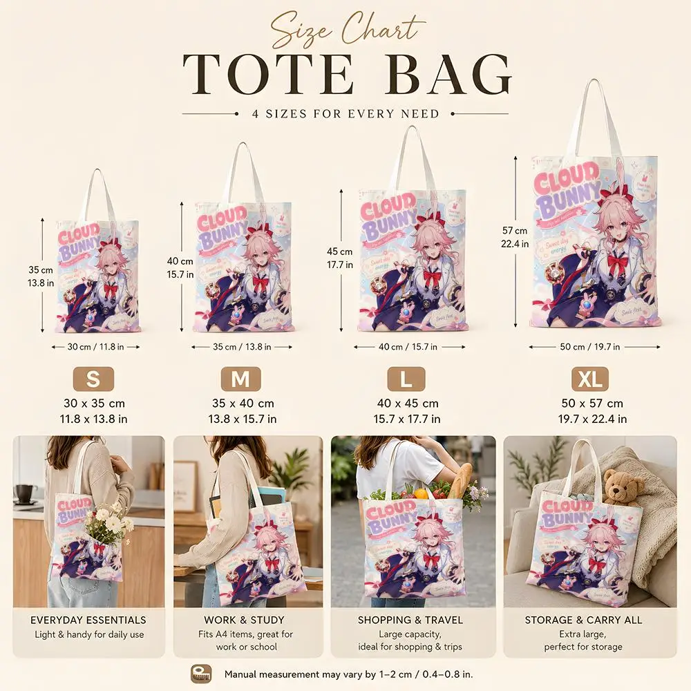 Anime Bunny Girl Scrapbook Storage Bags Fashion Double-Sided Tote Large Reusable Shopping Versatile Daily Handbag &Gift