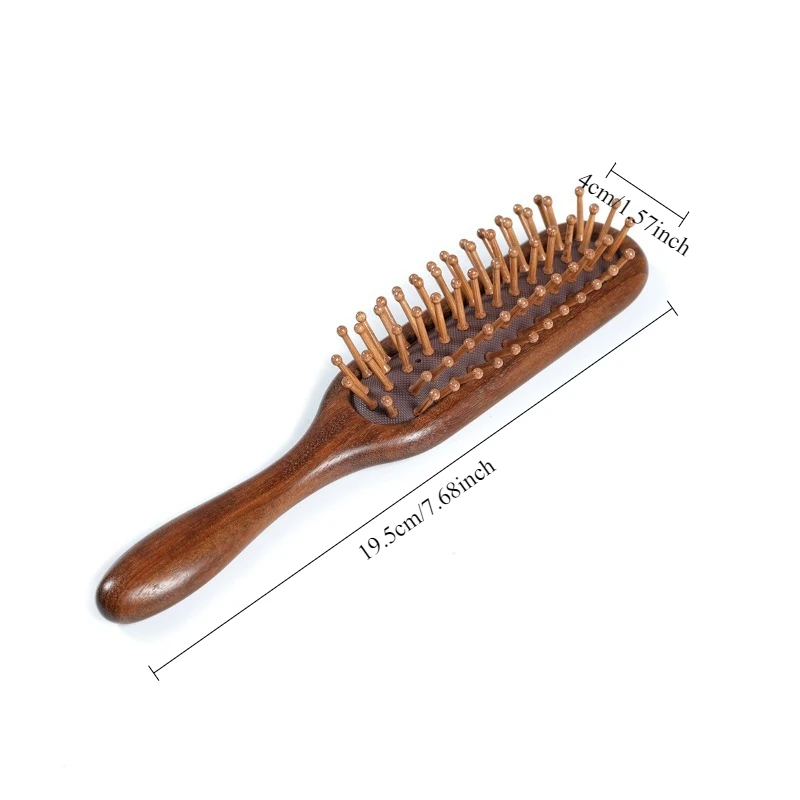 مشط تدليك ذو وسادة هوائية رقيقة من خشب الصندل، مشط من الخشب الصلب، مشط نسائي محمول للسفر