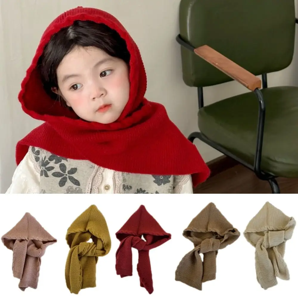 

One Piece Solid Color Retro Children's Hats Versatile Knitted Baby Shawl Scarf Simple Design One Piece Knitted Hat Baby Wear
