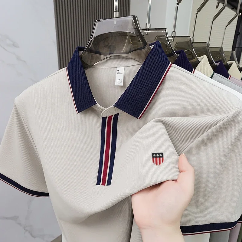 Summer Fashion Simple Stripe Comfortable Breathable Polo Shirt for Men High Quality Brand Exquisite Embroidered Short Sleeve Top