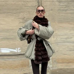 Women's Striped Fur Decorative Lace Up Short Jacket Fashionable Versatile Clothing Commuter Coat 2025 Women's New Casual Clothes