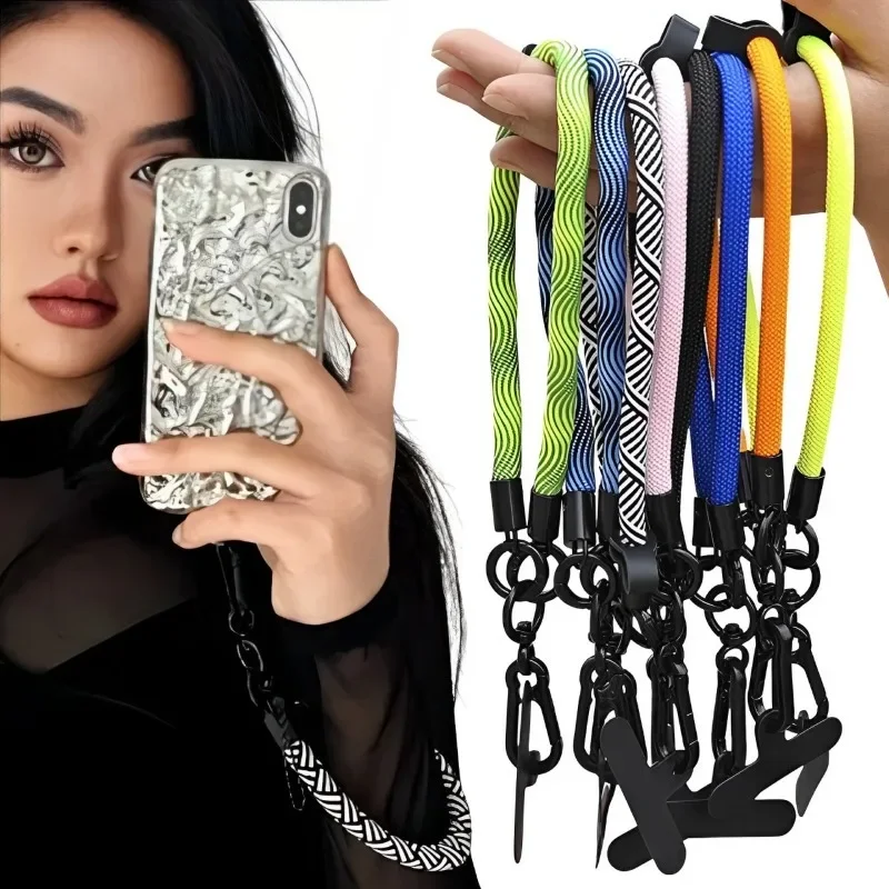 Universal Braided Mobile Phone Lanyard Strap Hanging Chain Ring Cord with Patch Wrist Strap Cell Phone Detachable Rope Keychain