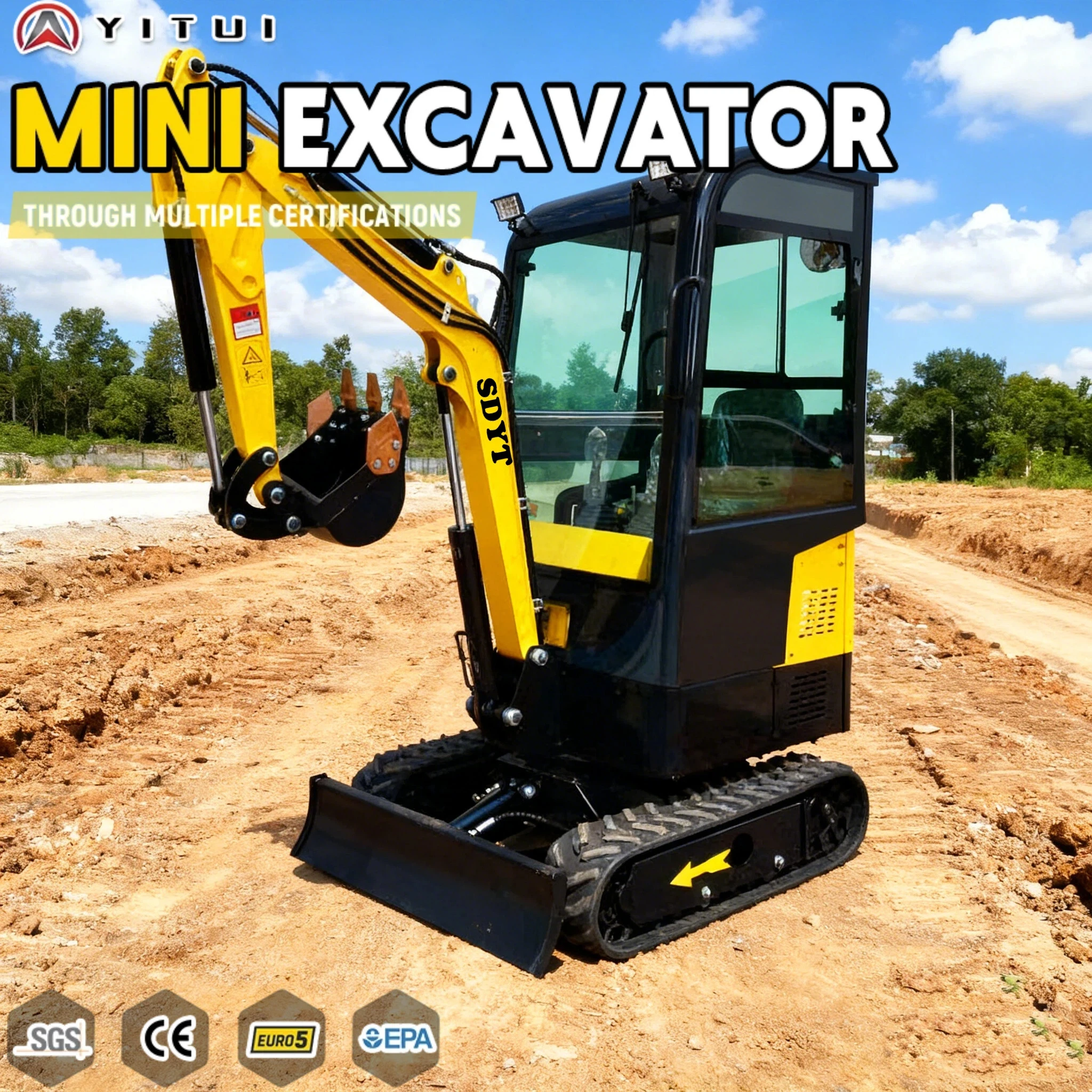 Mini pelle à haute efficacité, ingénierie à l'échelle du centre commercial, rayon de fonctionnement réglable personnalisé de 2,6 tonnes, vitesse de fonctionnement rapide