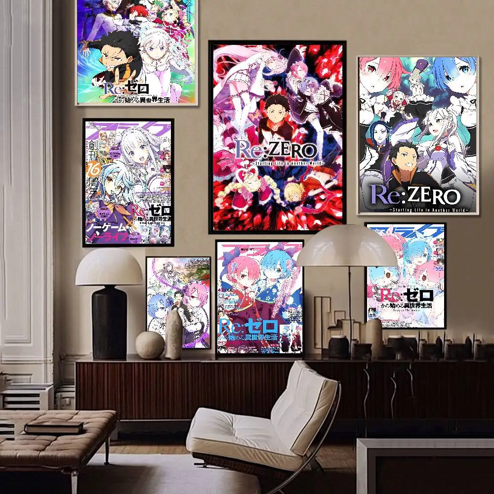 Re Zero Anime Anime Poster Sticky HD Qualität Wandkunst Retro Poster für Zuhause Kawaii Room Decor