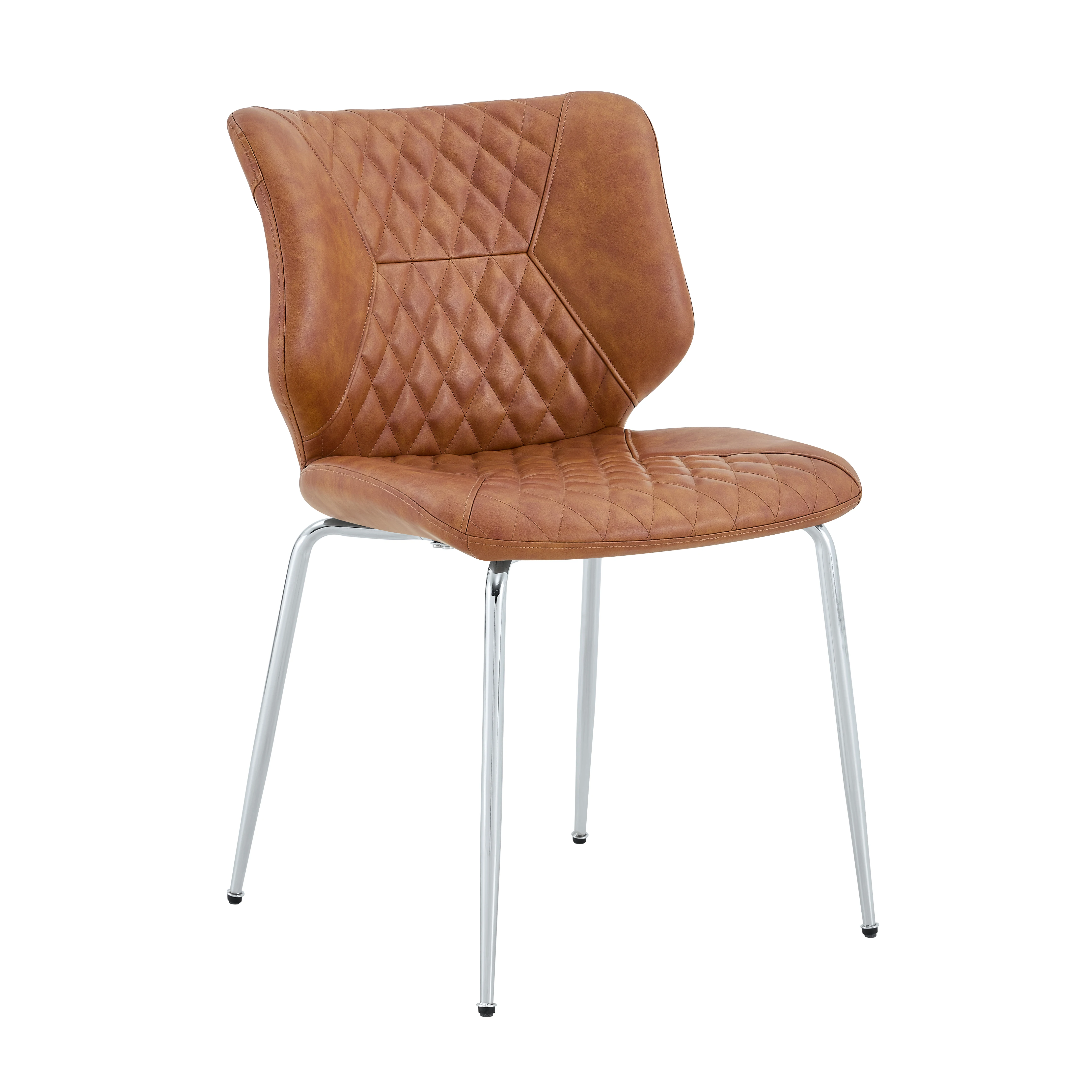 Set of 4 Brown Upholstered Dining Chairs, Diamond-Tufted High Back Side Chairs with Electroplated Metal Legs and Adjustable Foot Pads