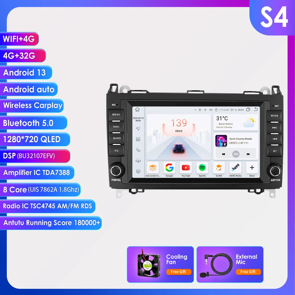 Hizpo 8 "Carplay Android Autoradio Voor Mercedes Sprinter Benz B200 Vito W639 Viano B Klasse W169 W245 W209 multimedia 2Din 7862