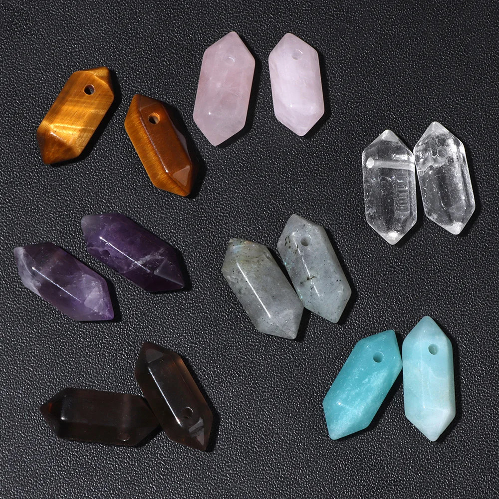 Natural Stone Hexagonal Pendant Mineral Quartz Charms Amazonite Column Pendant for DIY Jewelry Necklace Making Bracelet 9x20mm