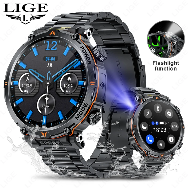 LIGE 2025 Militare Smartwatch Uomini IP68 Chiamata Bluetooth Sport All'aria Aperta Fitness Track