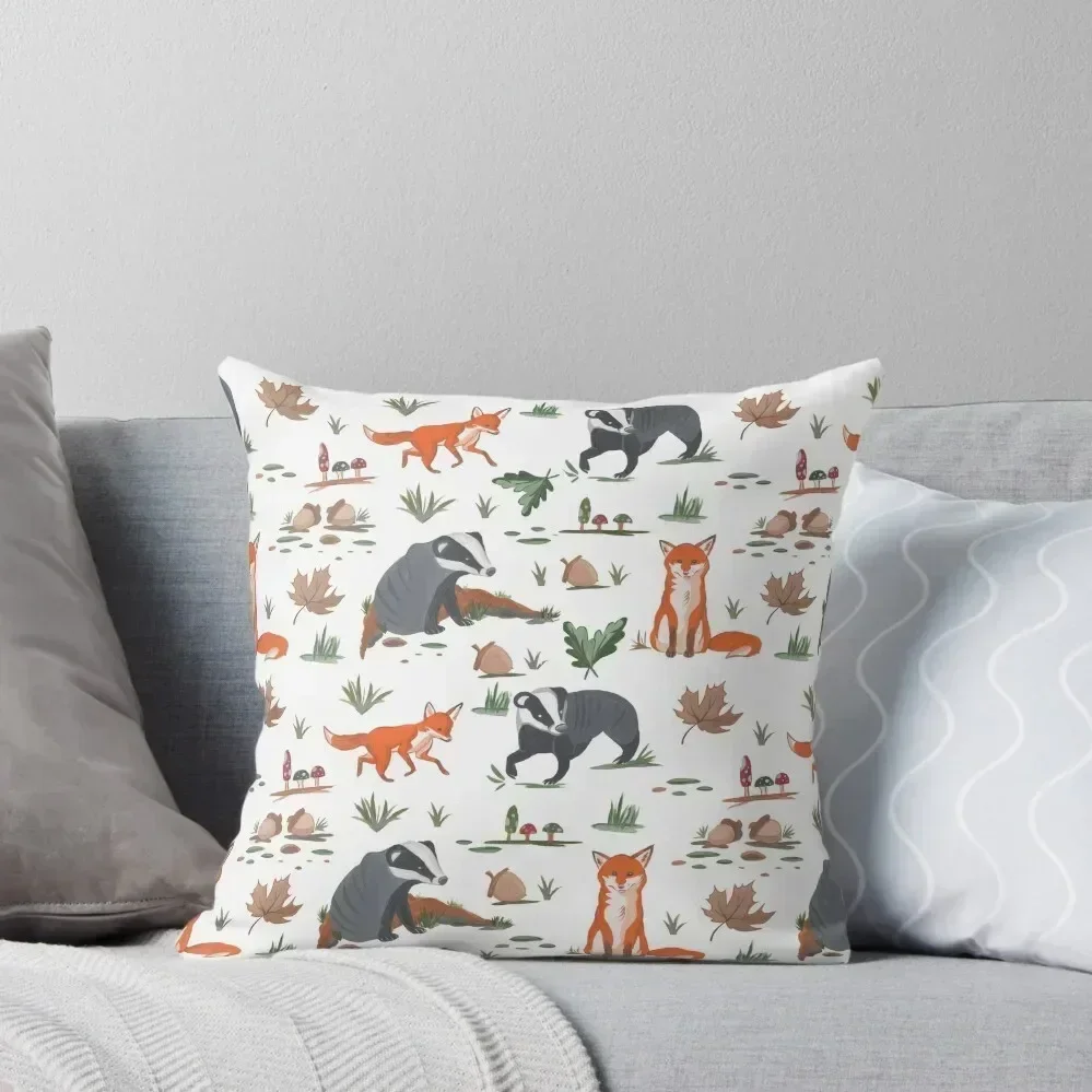 

Fox and Badger Pattern Throw Pillow ornamental pillows Ornamental Pillow Decorative pillowcase pillow