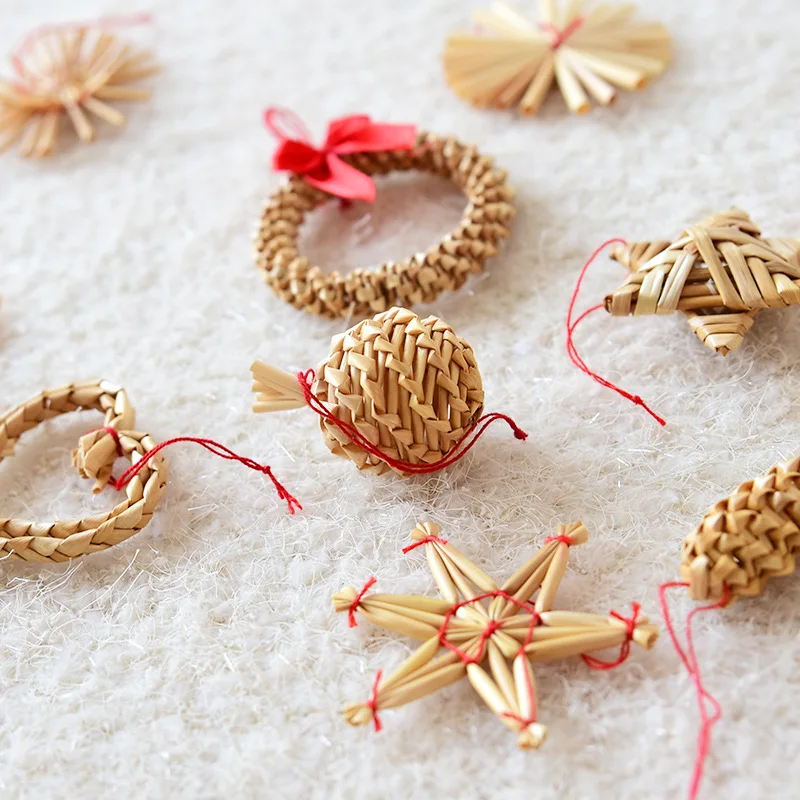 1 Set Natural Wheat Straw Handmade Mini Pendants DIY Crafts for Home Christmas Tree Hanging Ornaments Xmas Decoration Noel