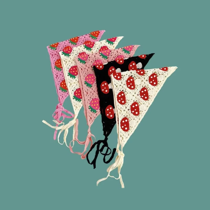Handmade Crochet Hollow Triangle Headband Towel For Women Girls Flower Headscarf Hair Accessories - Image 5