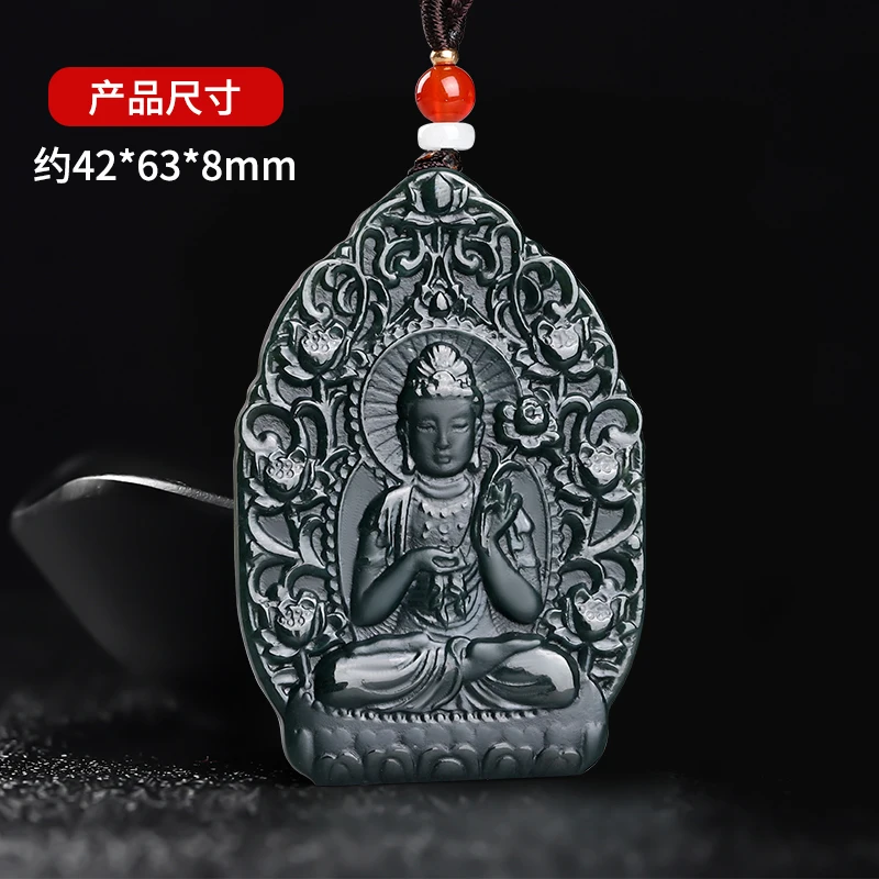 

Natural Hetian Cyan Jade Double Sided Engraved Zodiac Horse Benming Buddha Pendant Jadeite Charm Necklace Exquisite Jewelry