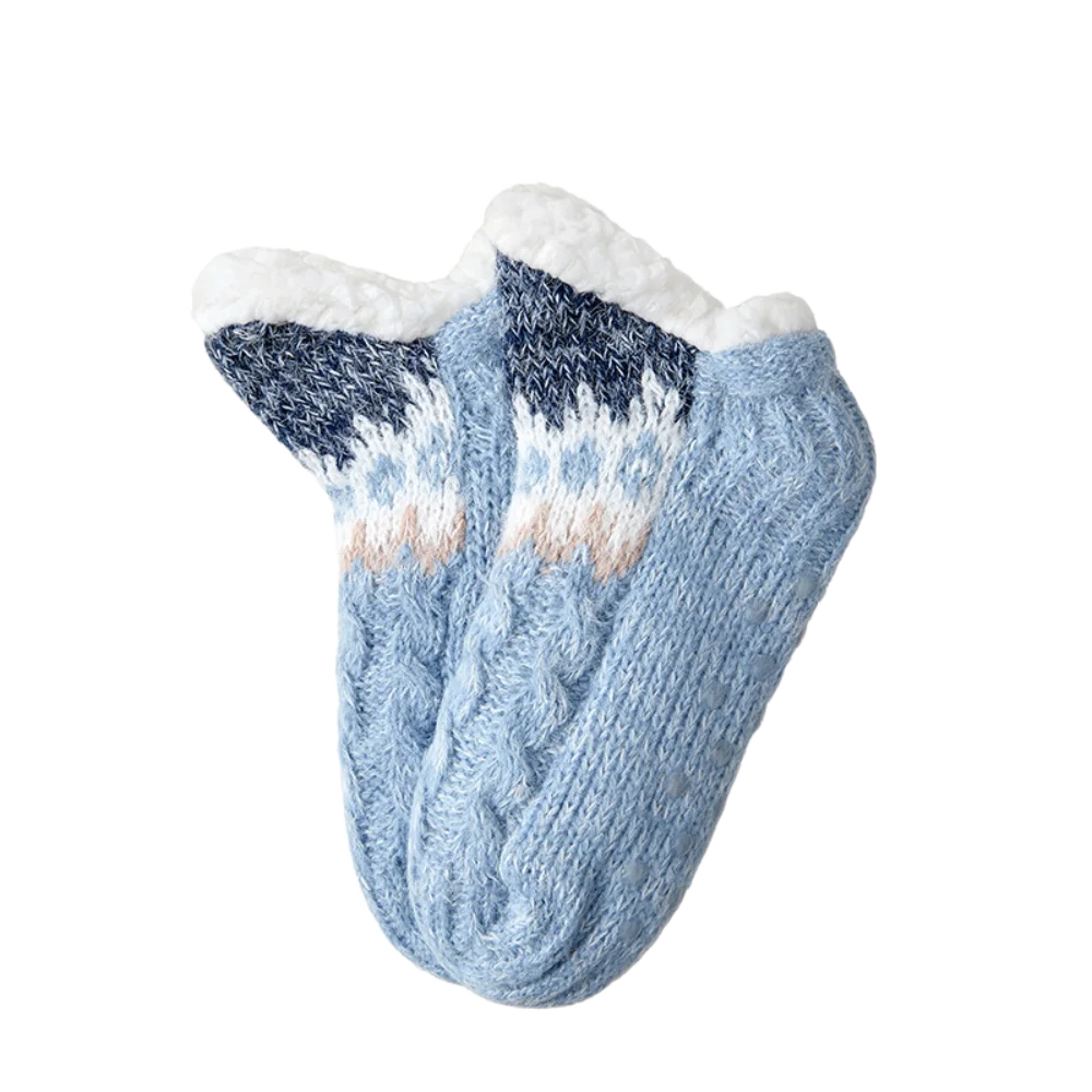 

Теплые носки-тапочки, женские противоскользящие толстые термоноски с цветочным принтом, вязаные зимние флисовые носки до щиколотки для дома