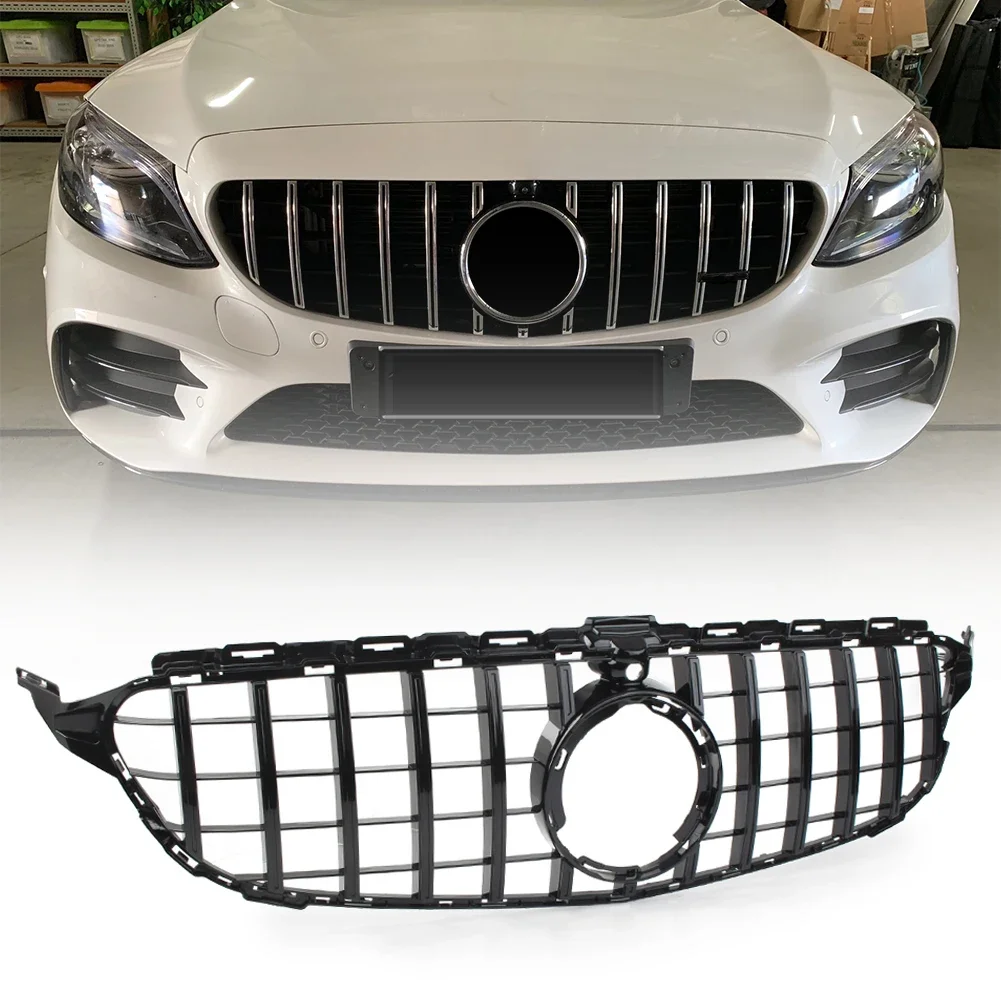 

GTR Styling Car Front GrillStyle Upper Grille For Mercedes Benz W205 C-Class C200 C250 C300 C350 2019 W/ Camera Gloss Black fash