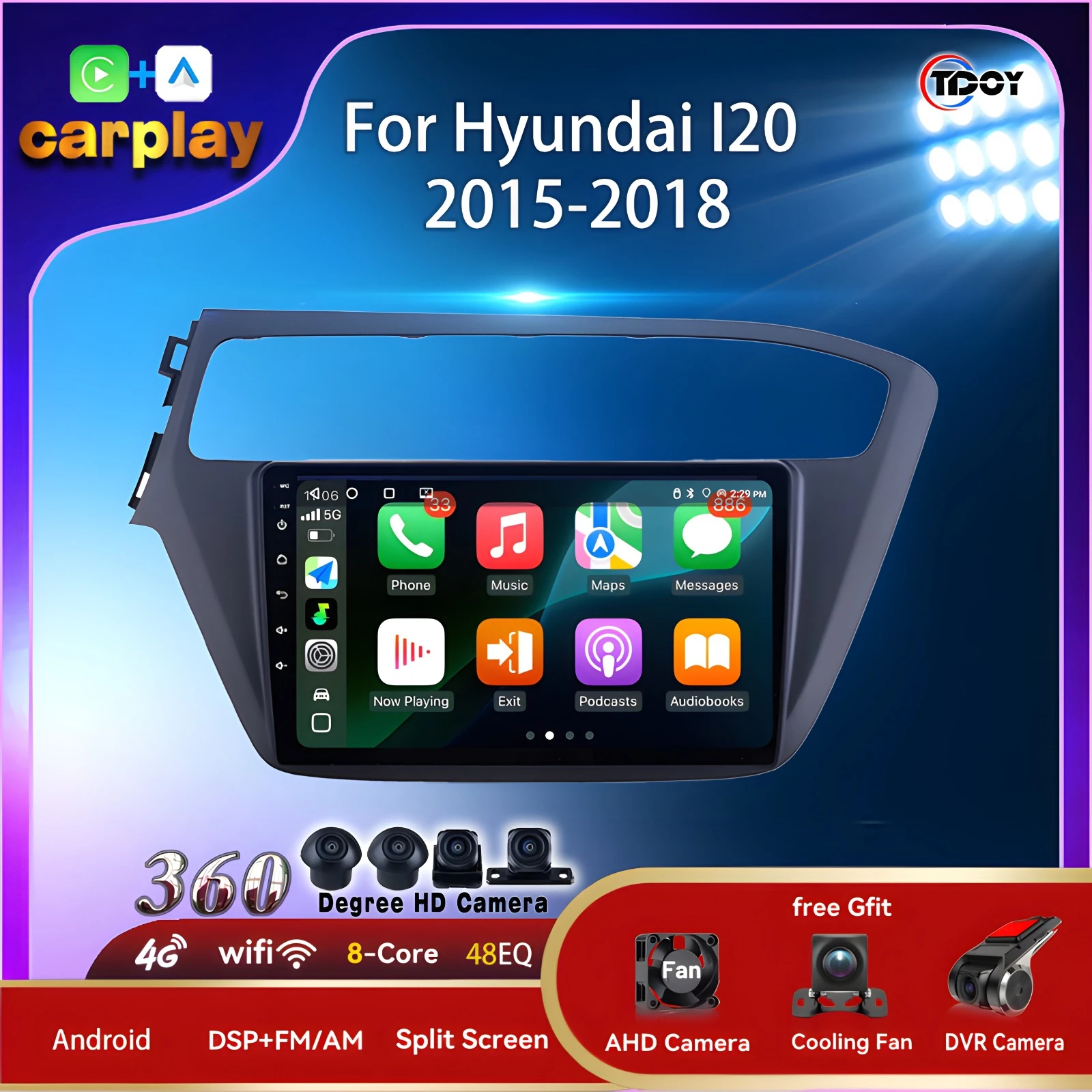 

Autoradio For Hyundai I20 2015-2018 Carplay Android Auto 8Core Fm AM Autoradio Android Multimedia Automotive Car Play Video