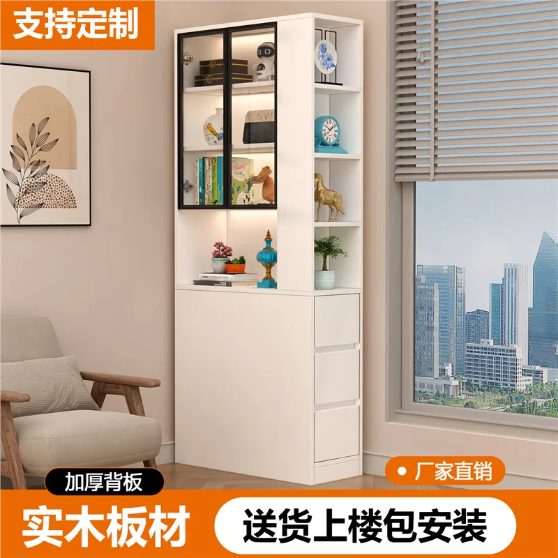 Solid wood sofa side cabinet, living room household corner locker, corner rack, crevice storage, narrow cabinet, side bookcase