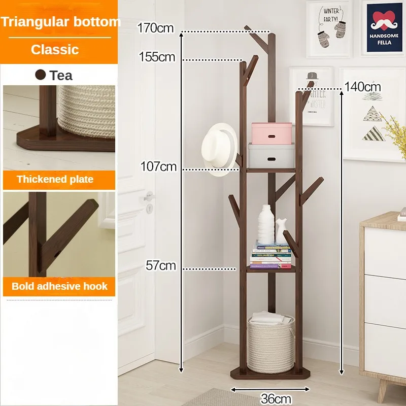 Clothes Rack Floor Standing Bedroom Hanging Clothes Rack Room Clothes Shelf Simple Multi-function Solid Wood Hanging Clothe Rack