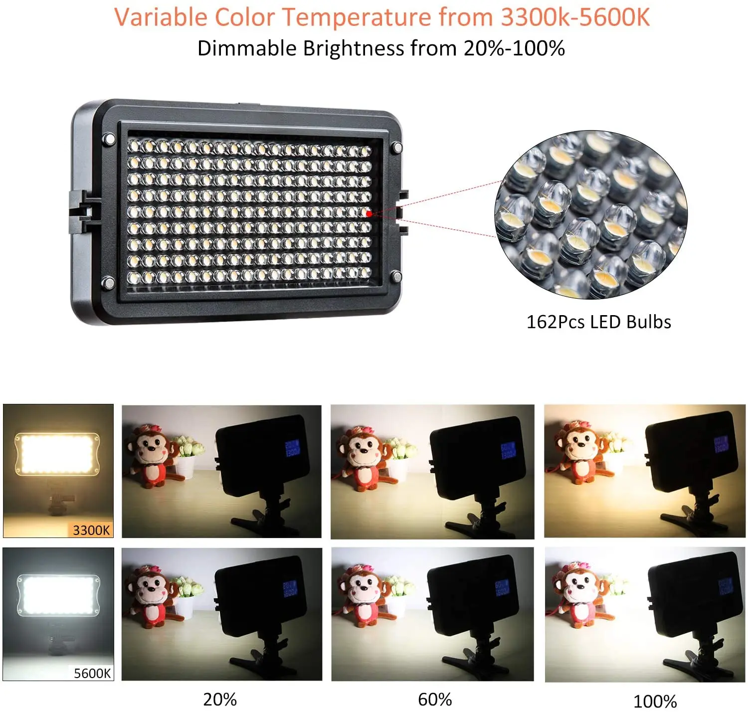 VILTROX VL-162T CRI95+ LED Video Light Portable On Camera Photo Light Panel Dimmable for DSLR Camera Camcorder