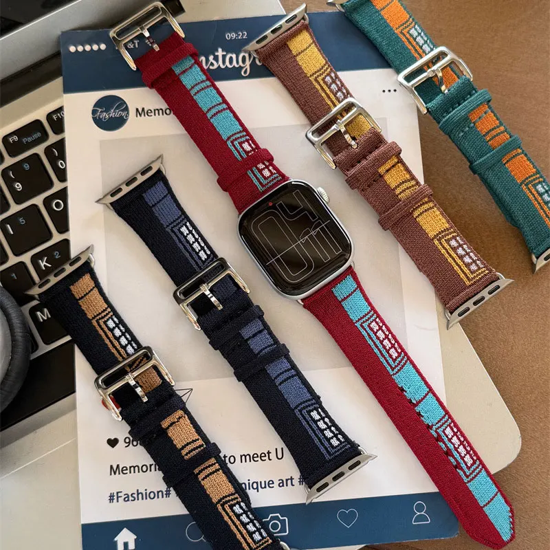 

For Apple Watch 46mm En Mer Bleu Nuit Bands Kilim Single Tour Faubourg Party Strap Iwatch 10 11 9 8 7 SE Ultra 3 49mm 42/44/45mm