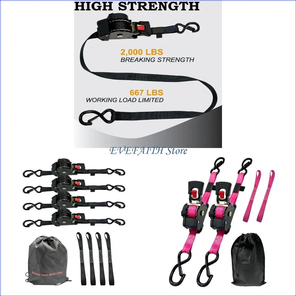 

124B Retractable Ratchet Straps Motorcycle Lashing Straps For Off Road Riding