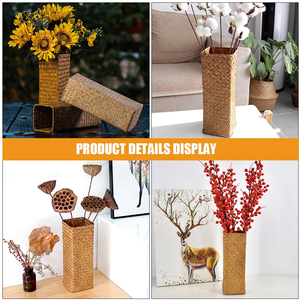 

2 Pcs Retro Pen Holder Vase Tall Woven Basket Modern Vintage Home Decor Small Flower Vase for Tulips 10x10x30cm Orange