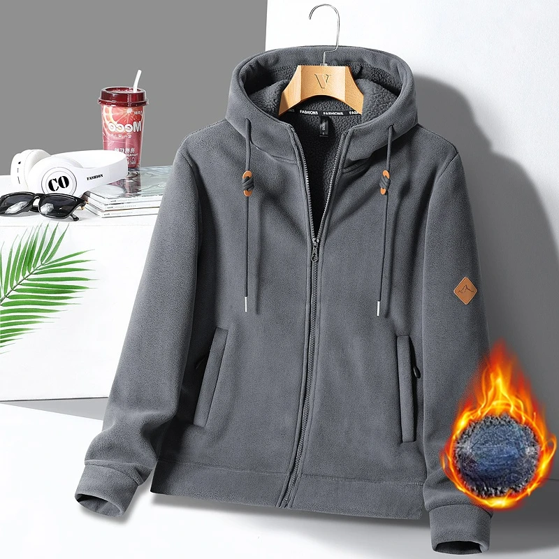 Winter Warm Cashmere Jacket Men's High-end Fleece-lined Thickened Hoodie Coat Casual Women's Outdoor Camping Cold-proof Jacket