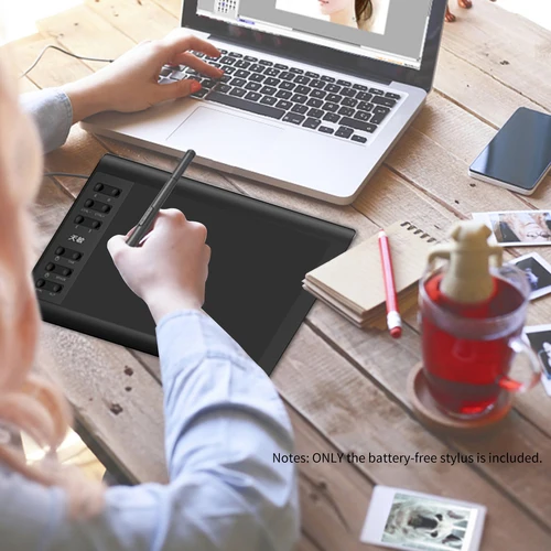 Imagen 2 del producto Lápiz óptico sin batería 10moons, 8192 niveles de presión con 2 teclas personalizadas, inalámbrico para tableta gráfica T503 G10