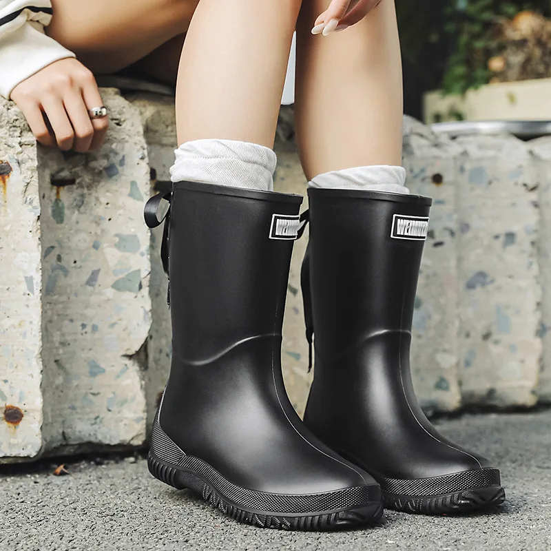 Women Rain Boots Non-Slip Waterproof Shoe Outdoor Wear-Resistant Rubber Shoes Kitchen Waterproof Camping Fashion Long Boots