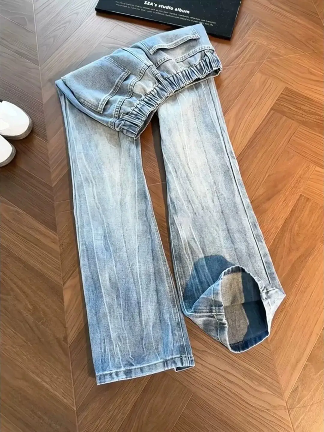 Cleanfit Blue Lightning Pattern Men's Slim Straight Jeans High Street Vibe Casual Denim Pants mid Waist Zipper Fly Autumn Wear
