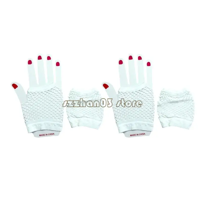367C 2 Pairs Half Finger Gloves Anime for Costume Parties Fluorescent