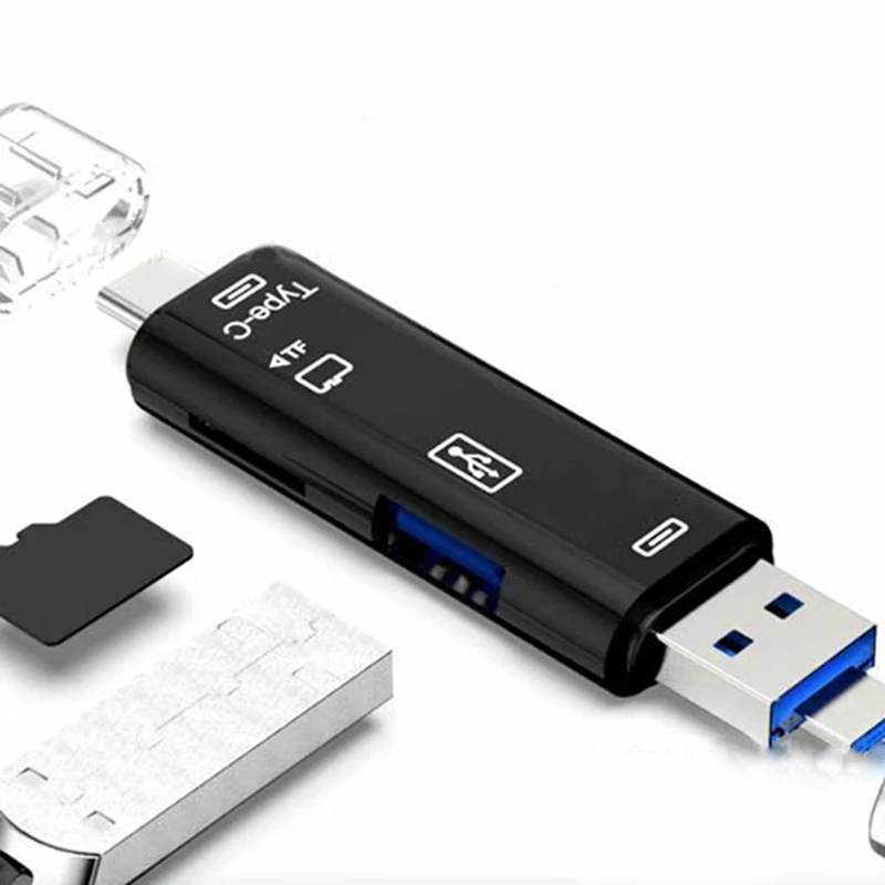 【Горячая】3X 5-в-1 Многофункциональное устройство чтения карт OTG Micro-SD/SD-карта/USB-считыватель Поддержка TF Android Type-C Телефон/компьютер